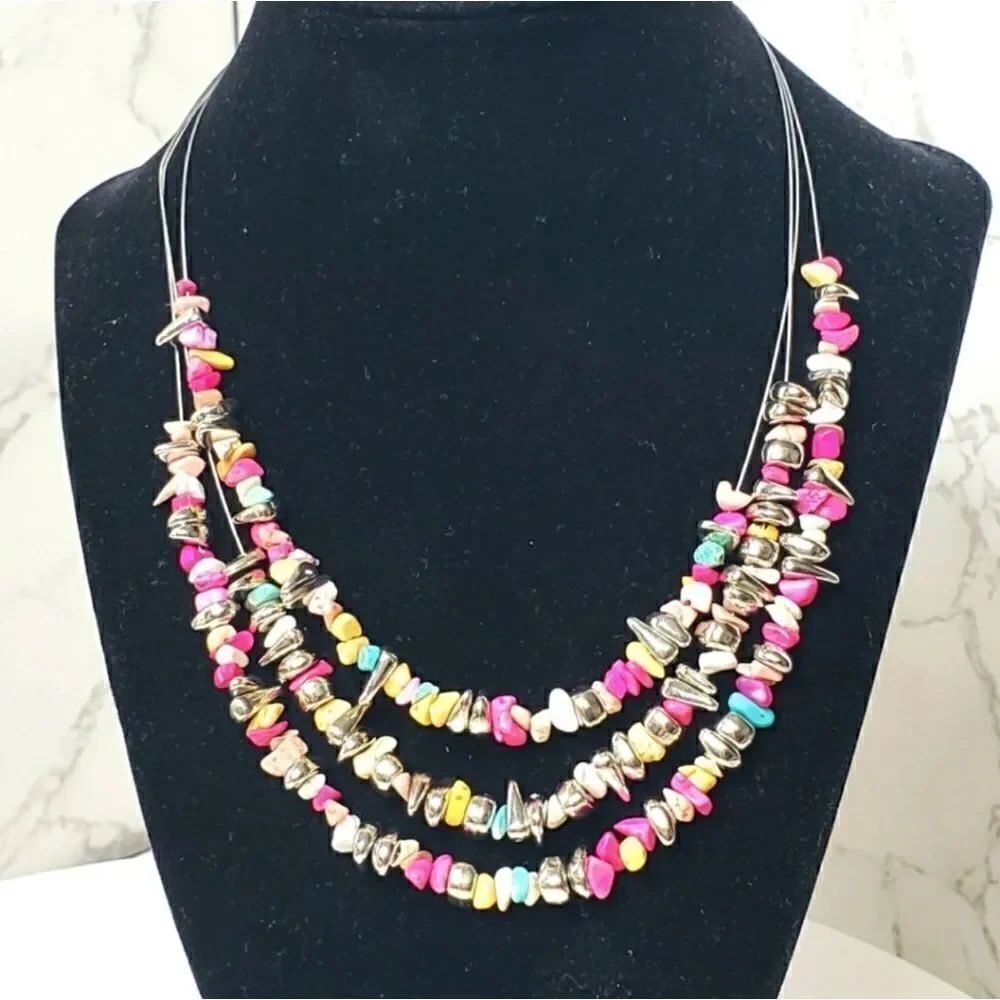 WIRE MULTI-STRAND Beaded Stones Necklace